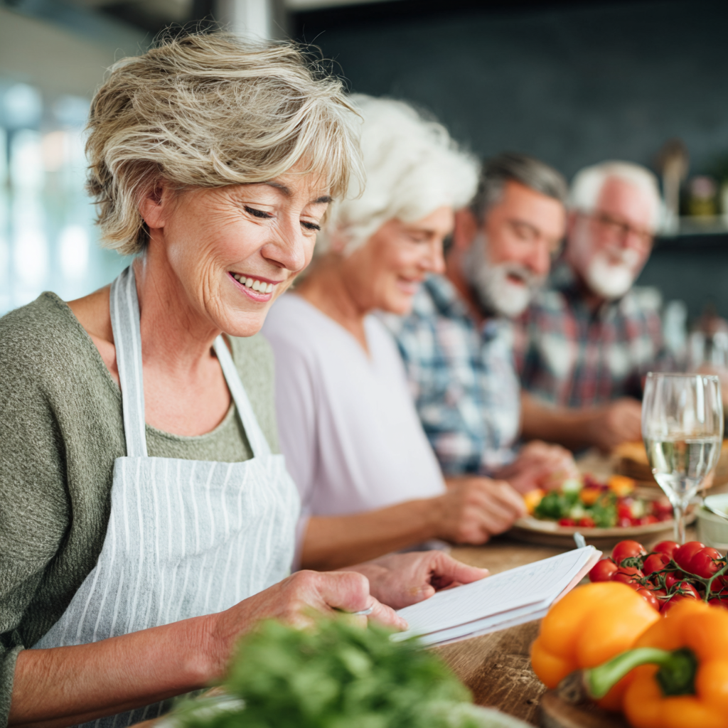 Group of white ukraniane middle-aged adults enjoying healthy meal planning session
